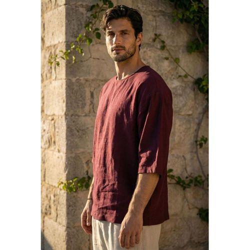 Castiel Bisiklet Yaka Fakir Kol Oversize Kısa Kol T-shirt - Bordo