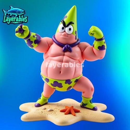 Chibi Style Patrick Star Superhero 3D Model-Kas’a bağlı SpongeBob Squarepants Karakter-6897582
