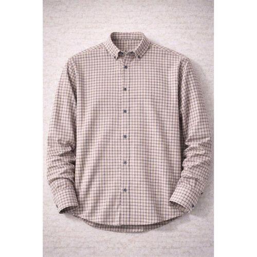 Jonas Ekose Küçük Kareli Relaxed Fit %100 Pamuklu Flanel Kumaş Erkek Gömlek - Bej