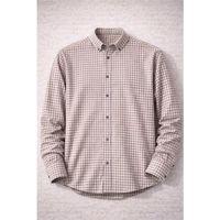 Jonas Ekose Küçük Kareli Relaxed Fit %100 Pamuklu Flanel Kumaş Erkek Gömlek - Bej