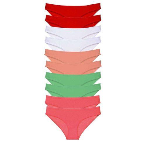 10 adet Süper Eko Set Likralı Kadın Slip Külot Kırmızı Beyaz Pudra Yeşil Fuşya
