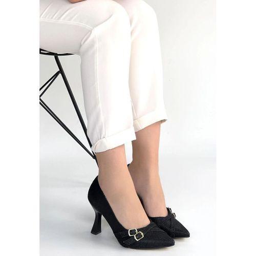 Wenda Siyah Simli Cilt Topuklu Ayakkabı