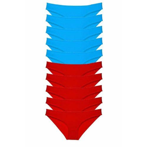 10 adet Süper Eko Set Likralı Kadın Slip Külot Kırmızı Mavi