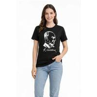 Atatürk Baskılı Tişört Kısa Kollu Bisiklet Yaka T-Shirt - Siyah