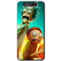 MRCİLETİSİM Samsung Galaxy A80 Kılıf Baskılı Kapak - Rick Morty + 5D Tam Kaplayan Cam