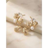 İncili Metal Küpe - Altın