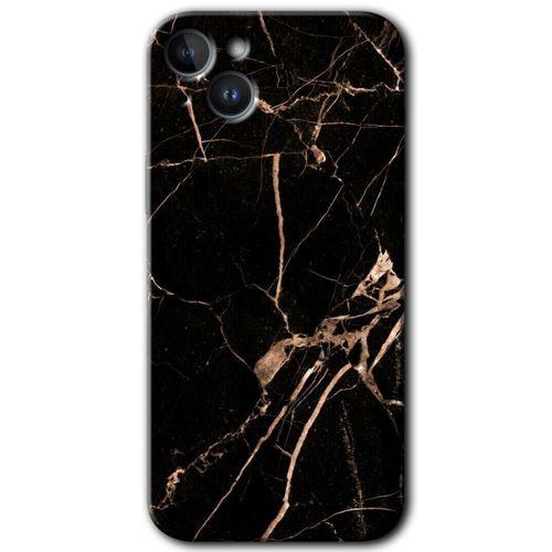 iPhone 14 Plus HD Baskılı Kılıf + 9D Tam Ekran Koruyucu - Siyah Gold Mermer