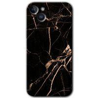iPhone 14 Plus HD Baskılı Kılıf + 9D Tam Ekran Koruyucu - Siyah Gold Mermer