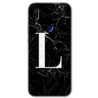 MRCİLETİSİM Xiaomi Redmi Note 7 Kılıf Baskılı Kapak - Siyah Mermer Desenli L Harfi + 5D Tam Kaplayan Cam