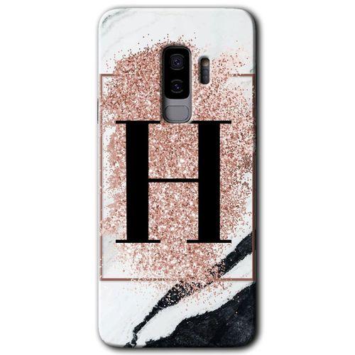 Samsung Galaxy S9 Plus HD Baskılı Kılıf + 9D Tam Ekran Koruyucu - Pembe Mermer Desenli H Harf