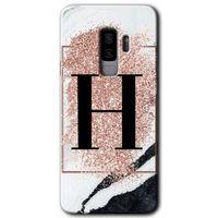 Samsung Galaxy S9 Plus HD Baskılı Kılıf + 9D Tam Ekran Koruyucu - Pembe Mermer Desenli H Harf