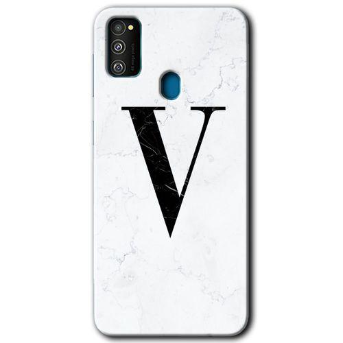 Potkal Hediye Fabrikası Samsung Galaxy M30s Kılıf HD Desen Baskılı Arka Kapak - Beyaz Mermer Desenli V Harfi