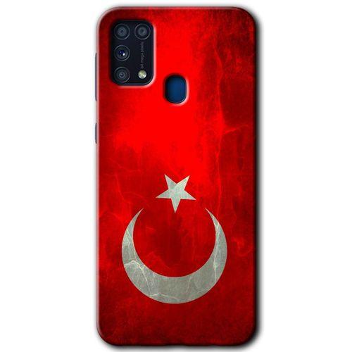 MRCİLETİSİM Samsung Galaxy M31 Kılıf Baskılı Kapak - Albayrak + 5D Tam Kaplayan Cam