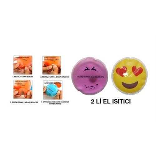 Kalp Emoji Pembe Ceylan Cep Sobası,El Isıtıcı,2 Adet Sıcak Su Torbası Pvc  9Cm