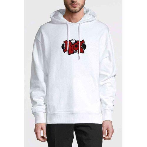 Riot Logo Baskılı Beyaz Erkek Kapşonlu Sweatshirt