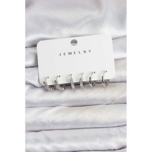 Gümüş Renk Pirinç Zirkon Taşlı Kadın Küpe Seti