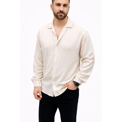 Erkek Aerobin Kumaş Oversize 4 Mevsim Uzun Kollu Rahat Kalıp Gömlek - Bej