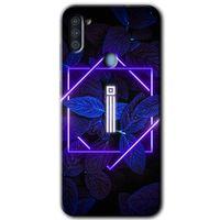 MRCİLETİSİM Samsung Galaxy M11 Kılıf Baskılı Kapak - Dark Neon Yaprak İ Harfi + 5D Tam Kaplayan Cam