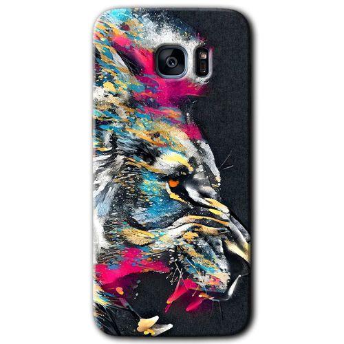 Samsung Galaxy S7 Edge Kılıf HD Desen Baskılı Arka Kapak + Temperli Cam - Colorfull Aslan