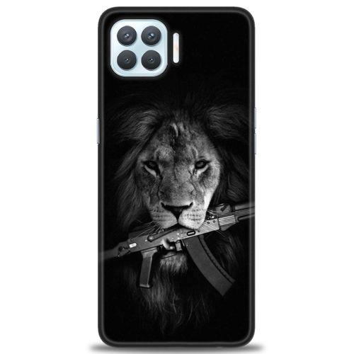 Oppo Reno 4 Lite Kılıf HD Baskılı Kılıf - Tüfek ve Aslan + Tam Ekran Koruyucu