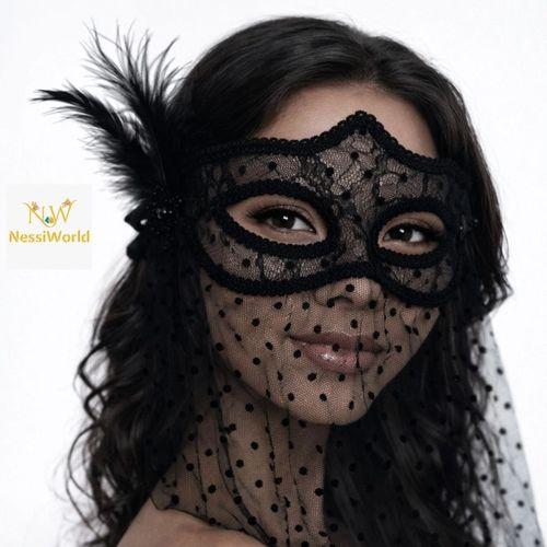 Siyah Dantel Tüllü Peçeli Parti Maskesi