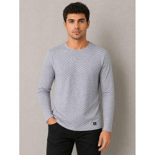 ErkekLikralı Dokulu Uzun Kollu Tişört Oval Kesim - Gri