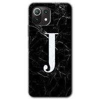 Xiaomi Mi 11 Lite Kılıf HD Desen Baskılı Arka Kapak - Siyah Mermer Desenli J Harfi + Kırılmaz Cam