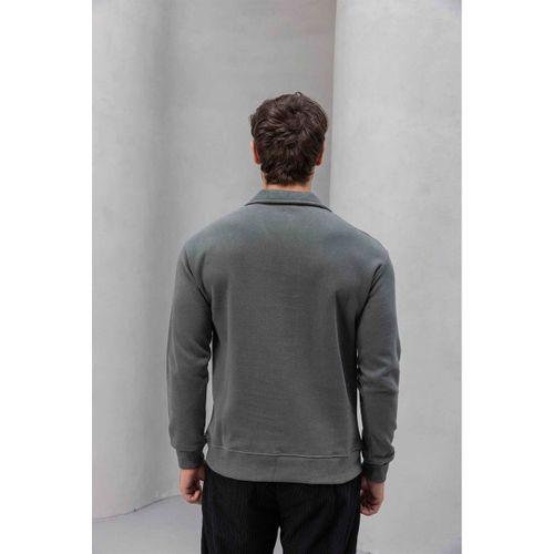 Eric Relax Fit Yarım Fermuarlı Polo Yaka Selanik Kumaş Erkek Sweatshirt - Avcı Yeşili