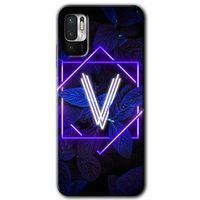 Poco M3 Pro Kılıf HD Desen Baskılı Arka Kapak + Temperli Cam - Dark Neon Yaprak V Harfi