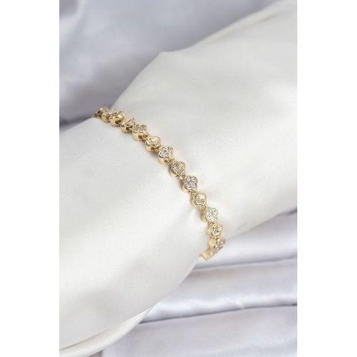 Pirinç Gold Renk VIP Seri Sıralı Yonca Model Zirkon Taşlı Kadın Bileklik