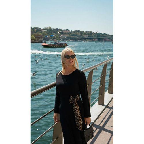 Kadın Bisiklet Yaka Leopar Fiyonk Detay Maxi Boy Elbise