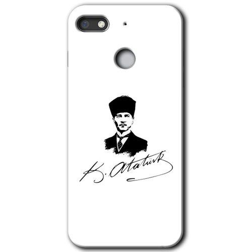 MRCİLETİSİM General Mobile GM 8 Go Kılıf HD Desen Baskılı Arka Kapak + Temperli Cam - Kemal Atatürk İmza