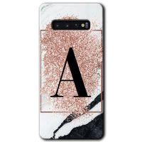 Galaxy S10 Kılıf HD Desen Baskılı Arka Kapak - Pembe Mermer Desenli A Harfi + Kırılmaz Cam