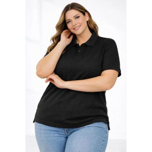 Pike Kumaş Düğmeli Yaka Battal Büyük Beden Günlük Kısa Kol Tişört T-shirt - Siyah