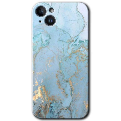 Potkal Hediye Fabrikası iPhone 14 Plus Kılıf HD Desen Baskılı Arka Kapak - Mavi Gold Mermer