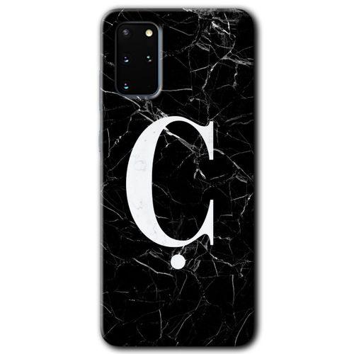 Samsung Galaxy S20 Plus Kılıf HD Desen Baskılı Arka Kapak + Temperli Cam - Siyah Mermer  Ç Harfi
