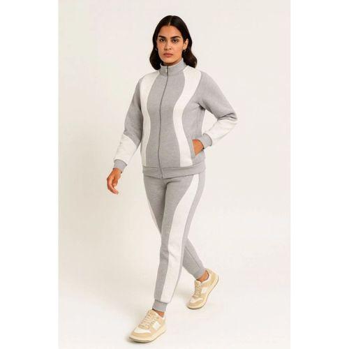 Premium Parçalı Eşofman Takım - Dik Yaka Fermuarlı Sweatshirt - Gri
