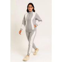 Premium Parçalı Eşofman Takım - Dik Yaka Fermuarlı Sweatshirt - Gri