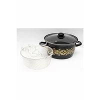 Emaye Kızartma Tenceresi Siyah Çiçekli 22 Cm Royaleks-69116