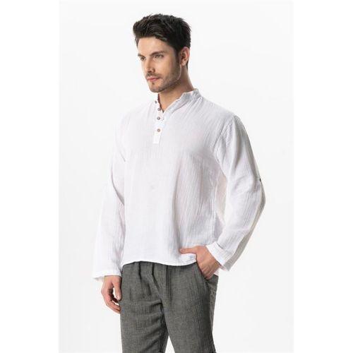 Uzun Kol Hakim Yaka Müslin Yazlık Sweatshirt Beyaz Byz