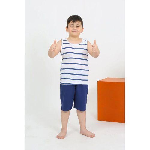 Erkek Çocuk Sıfır Kol Şortlu Beyaz Penye Pijama Takımı