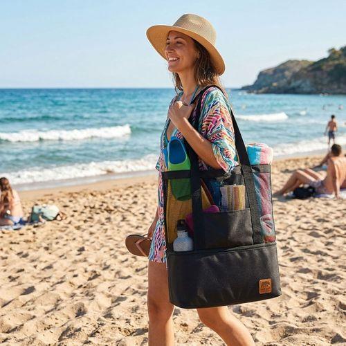 Kamp Ayısı® Thermo Bag - Sıcak/Soğuk Termal Korumalı Kamp, Piknik, Plaj Çantası 16+22 Lt Siyah