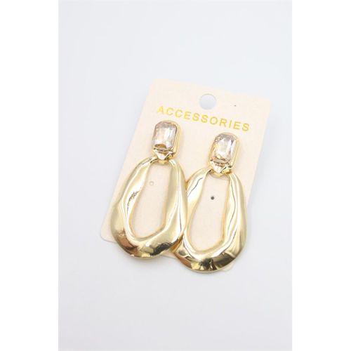 Taşlı Metal Küpe - Pembe