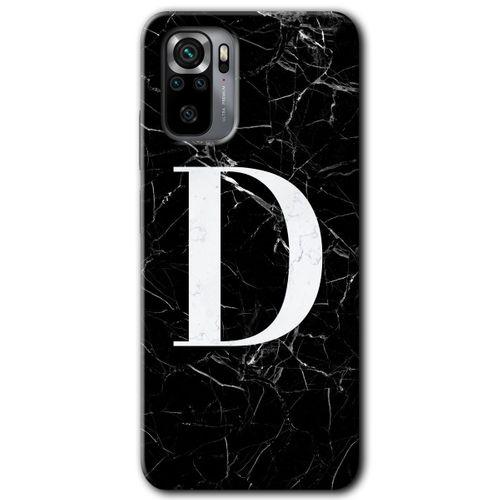 Xiaomi Redmi Note 10 Kılıf HD Desen Baskılı Arka Kapak + Temperli Cam - Siyah Mermer Desenli D Harfi