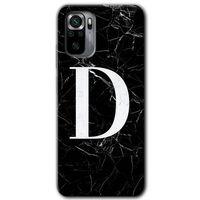 Xiaomi Redmi Note 10 Kılıf HD Desen Baskılı Arka Kapak + Temperli Cam - Siyah Mermer Desenli D Harfi