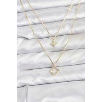 Pirinç Gold Renk Yonca Model 2'li Kadın Kolye