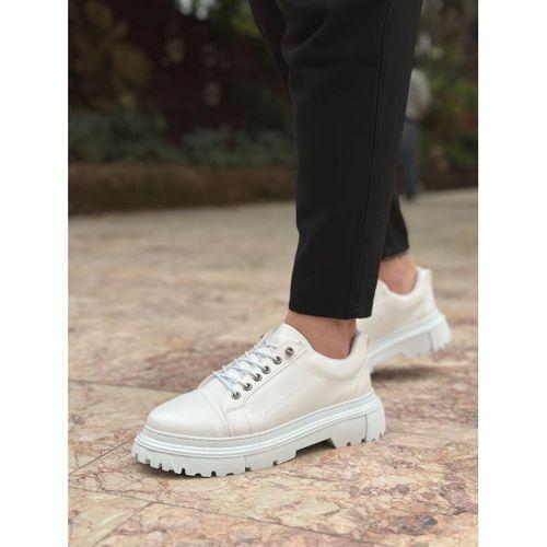 BA0245 Beyaz Akıllı Lastik Bağcık Yüksek Siyah Taban Günlük Erkek Ayakkabı