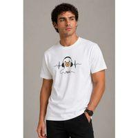 Erkek Müzik Temalı Baskılı Tişört Bisiklet Yaka Kısa Kol T-Shirt - Beyaz