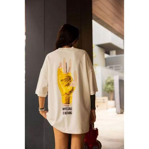 Pilelistore Unisex Bisiklet Yaka Baskılı Oversize T-Shirt - Beyaz
