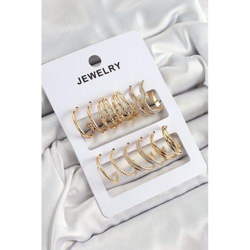 Pirinç Karışık Halka Model Gold Renk 6 Çift Kadın Küpe Set